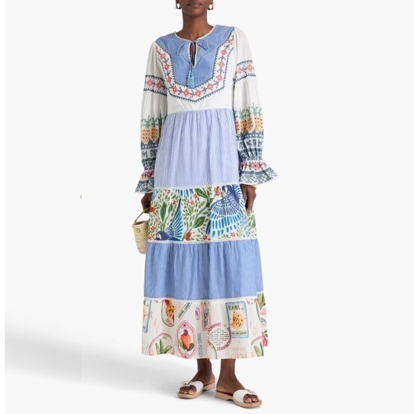 Farm Rio || Pineapple Beach Embroidered Maxi Dress Tiered A-Line‎ Small NWT - Picture 3 of 11